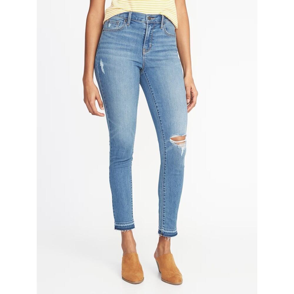 Old Navy Womens Jeans Size 14 Curvy Skinny Blue Distressed Ankle Stretch Denim - Picture 3 of 8